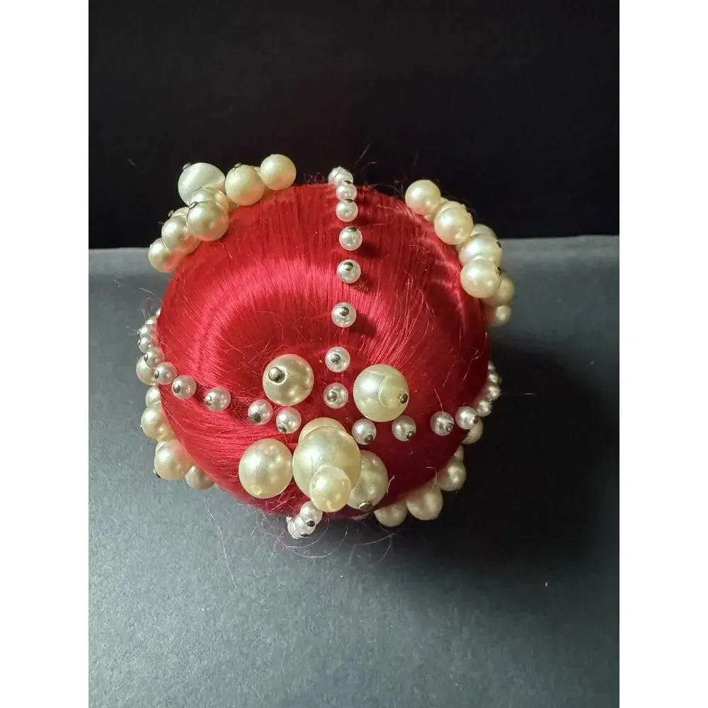 Vintage Handmade Jeweled Beaded Push Pin Red White Victorian Christmas Ornament